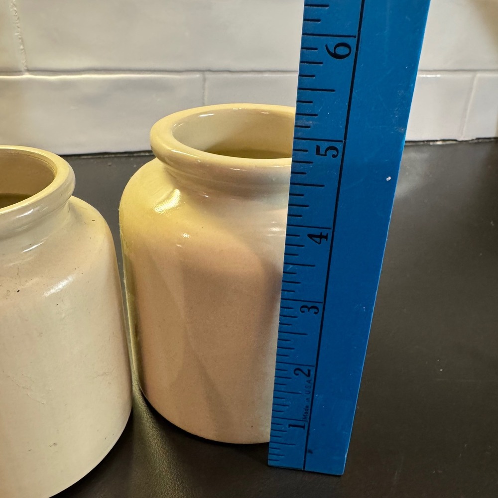 Stoneware Crock Set 2 Piece Beige Farmhouse Rustic Glazed Kitchen Jars